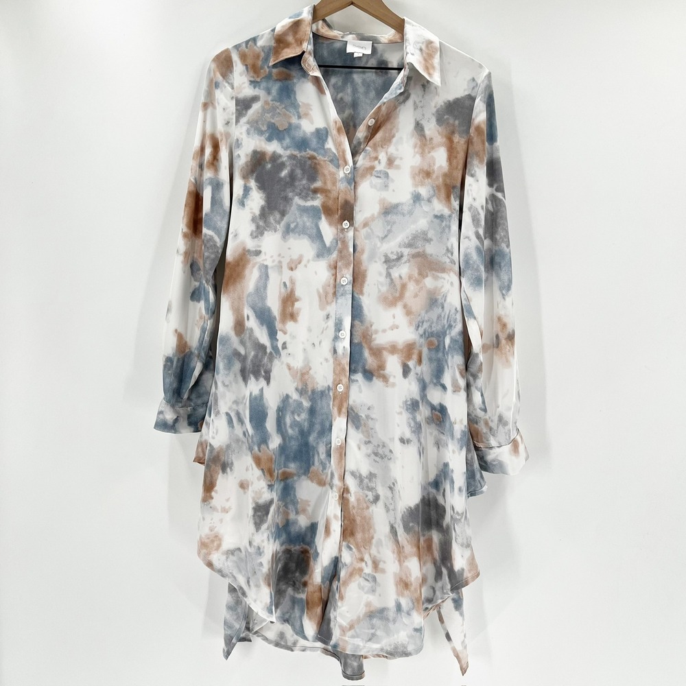 SEN‎ Tie Dye Button Down Shirt Dress Long Sleeve High Low Hem Size S